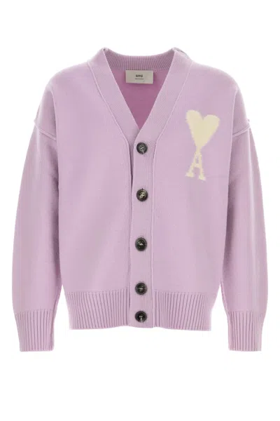 Ami Alexandre Mattiussi Lilac Wool Cardigan In Lilaecru