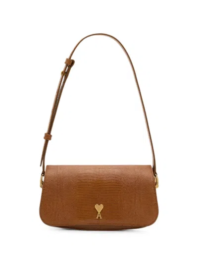 Ami Alexandre Mattiussi Lizard-embossed Cowhide-leather Paris Paris Shoulder Bag In Purple