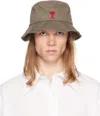 Ami Alexandre Mattiussi Gray Ami De Coeur Embroidery Bucket Hat In White