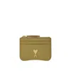 Ami Alexandre Mattiussi Khaki Leather Zipped Card Holder In Green