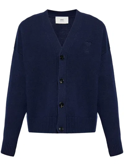 Ami Alexandre Mattiussi Logo Cardigan In Blue
