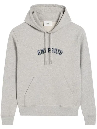 Ami Alexandre Mattiussi Logo Cotton Hoodie In Gray