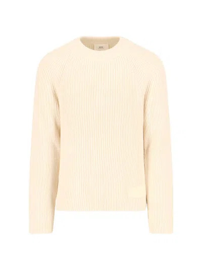 Ami Alexandre Mattiussi Logo Crewneck Sweater In Cream