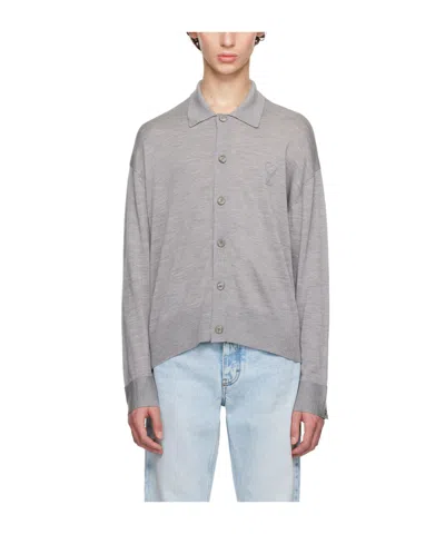 Ami Alexandre Mattiussi Logo Decal Cardigan In Gray
