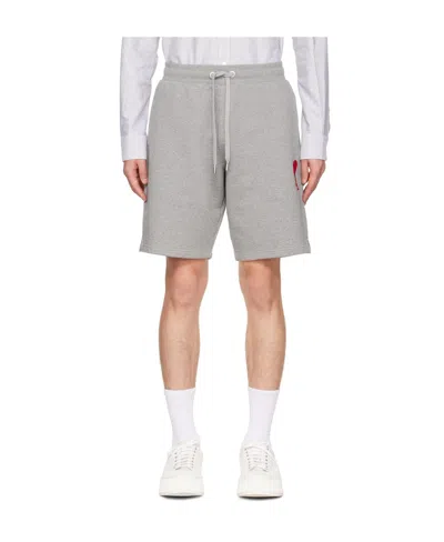 Ami Alexandre Mattiussi Logo Drawstring Sports Shorts In Heather Grey/red/050