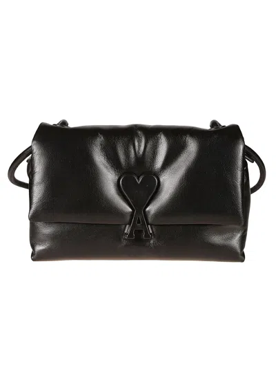 Ami Alexandre Mattiussi Voulez-vous Leather Shoulder Bag In Black