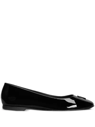 Ami Alexandre Mattiussi Logo-embossed Leather Ballerina Shoes In Black