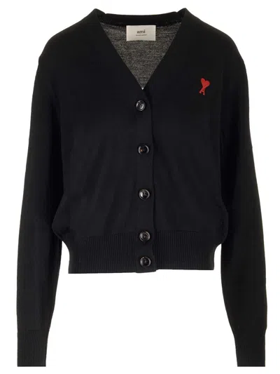 Ami Alexandre Mattiussi Logo Embroidered Buttoned Cardigan In Black