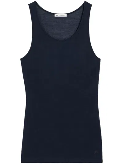 Ami Alexandre Mattiussi Logo-embroidered Cotton-blend Top In Blue