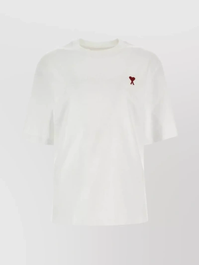 Ami Alexandre Mattiussi Logo Embroidered Cotton Crew-neck T-shirt In Cream