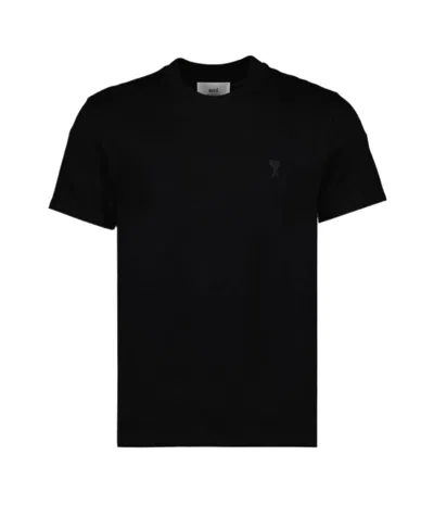 Ami Alexandre Mattiussi Logo-embroidered Cotton T-shirt In Black