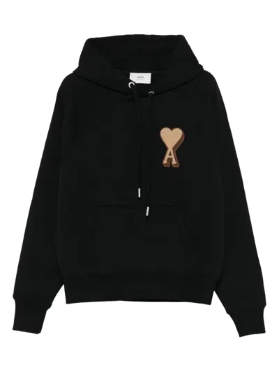 Ami Alexandre Mattiussi Ami Paris Black Ami De Coeur Hoodie Men In Animal Print