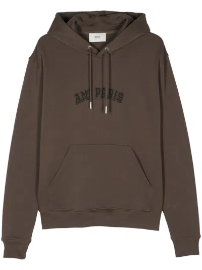 Ami Alexandre Mattiussi Logo-embroidered Hoodie In Brown