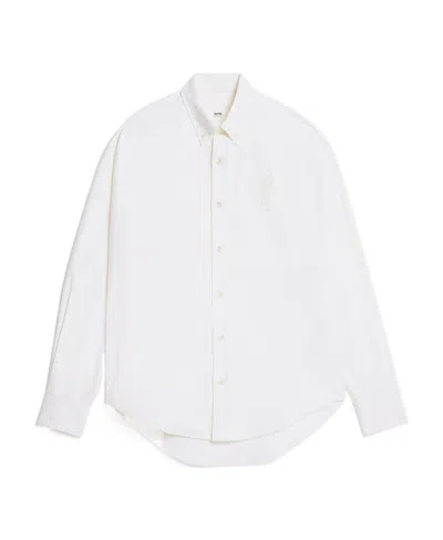 Ami Alexandre Mattiussi Logo-embroidered Long-sleeve Shirt In White