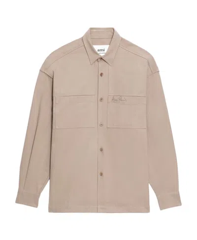 Ami Alexandre Mattiussi Logo-embroidered Long-sleeved Shirt In Nude
