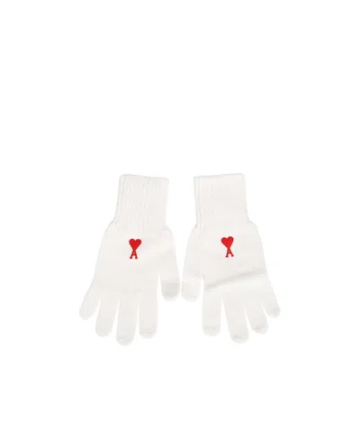 Ami Alexandre Mattiussi Logo-embroidered Merino Gloves In White