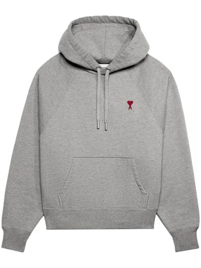 Ami Alexandre Mattiussi Logo-embroidered Cotton-jersey Hoodie In Gray