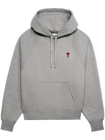 Ami Alexandre Mattiussi Logo-embroidered Cotton-jersey Hoodie In Heather Grey