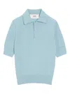 Ami Alexandre Mattiussi Three-quarter Sleeve Wool Polo Shirt In Blue