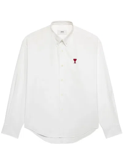 Ami Alexandre Mattiussi Logo-embroidered Poplin Shirt In White