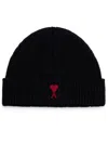 Ami Alexandre Mattiussi Black Beanie With Turn-up Brim And Adc Embroidery On The Front In Wool Man In Black