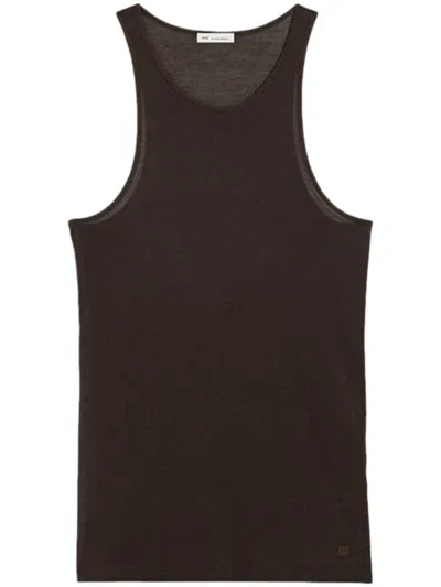 Ami Alexandre Mattiussi Logo-embroidered Round-neck Tank Top In Brown