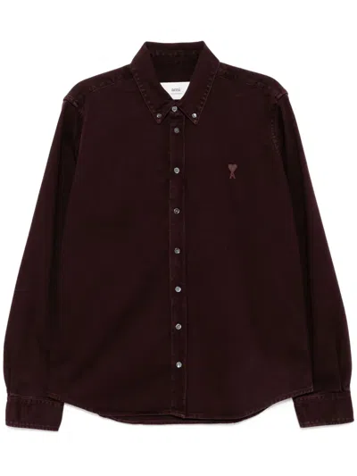 Ami Alexandre Mattiussi Logo-embroidered Shirt In Red