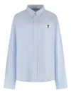 Ami Alexandre Mattiussi Long Sleeve Poplin Shirt With Rounded Hem In Blue
