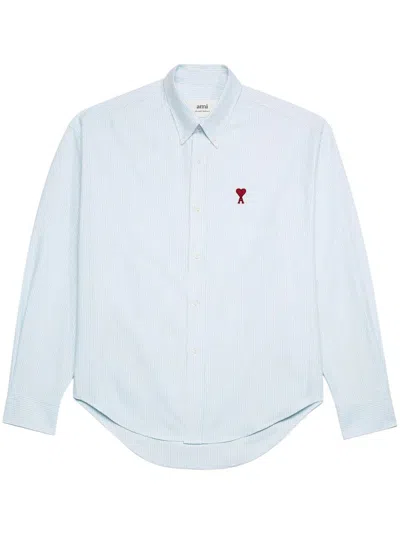 Ami Alexandre Mattiussi Logo-embroidered Striped Cotton Shirt In Blue