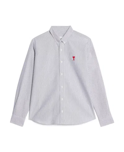 Ami Alexandre Mattiussi Logo-embroidered Striped Shirt In White