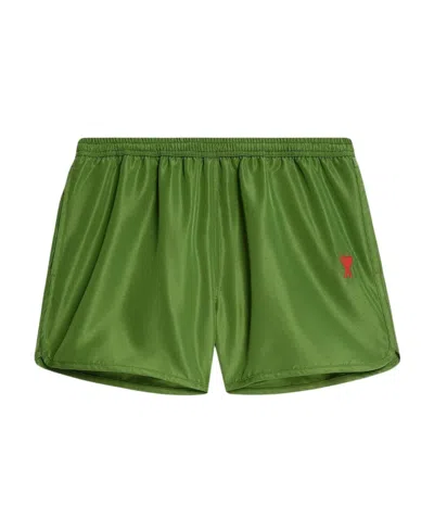 Ami Alexandre Mattiussi Logo Embroidered Swim Shorts In Green