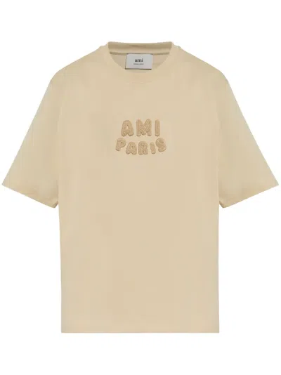 Ami Alexandre Mattiussi Logo-embroidered T-shirt In Neutrals