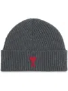 Ami Alexandre Mattiussi Logo-embroidered Wool Beanie In Grey