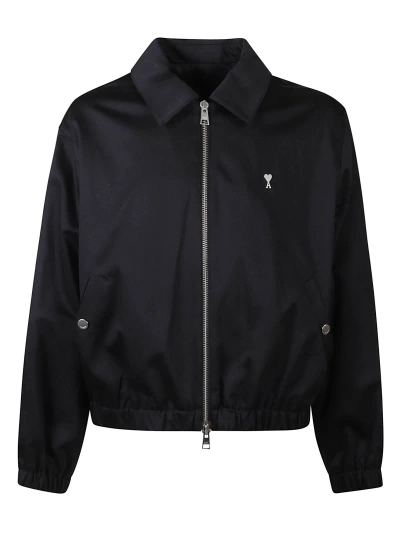 Ami Alexandre Mattiussi Logo Embroidered Zipped Jacket In Black