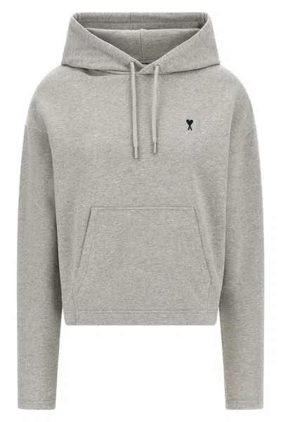 Ami Alexandre Mattiussi Embroidered Logo Hoodie With Drawstring Hood In Neutral