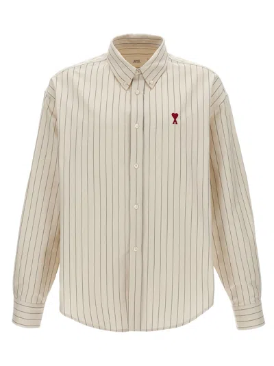Ami Alexandre Mattiussi Logo Embroidery Striped Shirt Shirt, Blouse White/black In Neutral