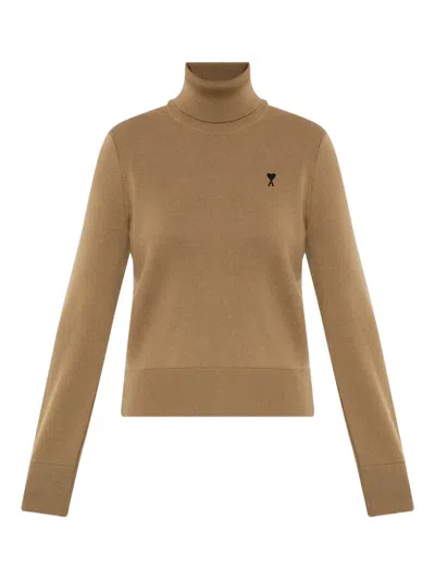 Ami Alexandre Mattiussi Logo-embroidery Turtleneck Sweater In Brown