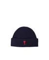 Ami Alexandre Mattiussi Ami Paris Ami De Coeur Logo Embroidered Ribbed-knitted Beanie In Blue