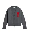 Ami Alexandre Mattiussi Heather Grey Wool Cardigan With Embroidered Logo In Gray