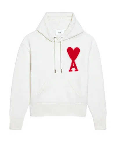 Ami Alexandre Mattiussi Logo-intarsia Knit Hoodie In White