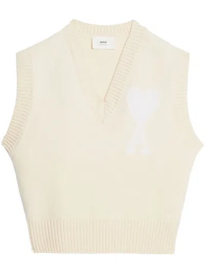Ami Alexandre Mattiussi Pullunder Mit Intarsien-logo In Vanilla White