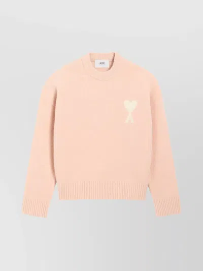 AMI ALEXANDRE MATTIUSSI LOGO KNIT SWEATER MADE FROM ALPACA WOOL