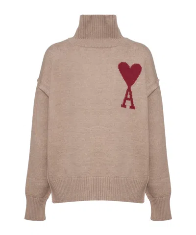 Ami Alexandre Mattiussi Logo Long-sleeved Sweater In Nude