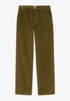 Ami Alexandre Mattiussi Wide-leg Olive Green Corduroy Pants With High Waist In Brown