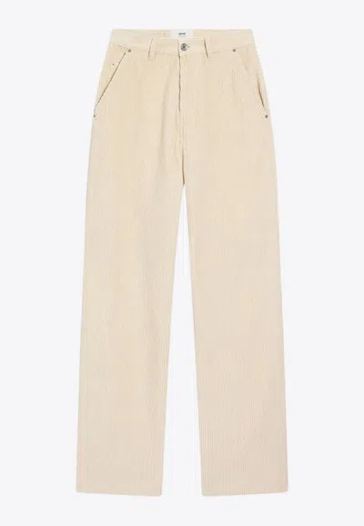 Ami Alexandre Mattiussi Logo Patch Corduroy Pants In Neutral