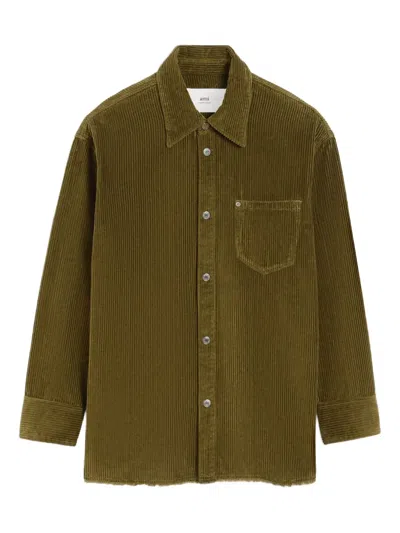 Ami Alexandre Mattiussi Green Cotton Corduroy Side Slit Overshirt Green