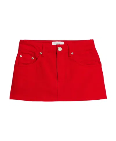 Ami Alexandre Mattiussi Logo-patch Denim Skirt In Red
