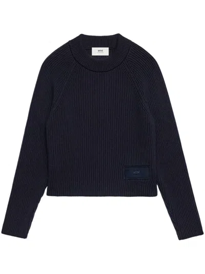 Ami Alexandre Mattiussi Logo-patch Knitted Jumper In Black