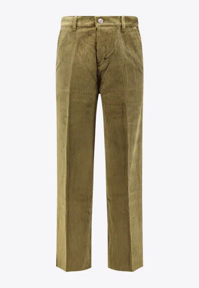 Ami Alexandre Mattiussi Logo Patch Straight  Corduroy Pants In Green