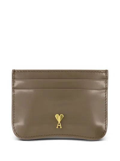 Ami Alexandre Mattiussi Logo-plaque Calfskin Cardholder In Green